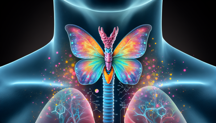 Advanced Thyroid Blood Test in Fleetwood: Butterfly-shaped thyroid gland in neck, synthesising T3 and T4, impacting metabolism, heart rate, and temperature.