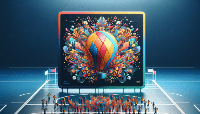 A vibrant display ad on a sports website during an international event, featuring the brand logo amidst festive decorations.