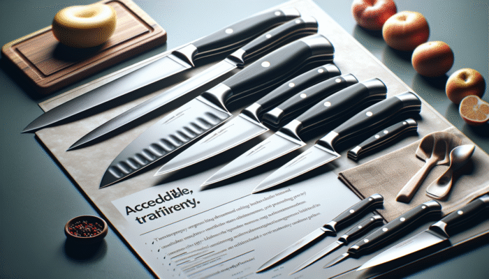 A collection of budget-friendly kitchen knives from reputable brands displayed on a sleek countertop, praised by both chefs and home cooks.