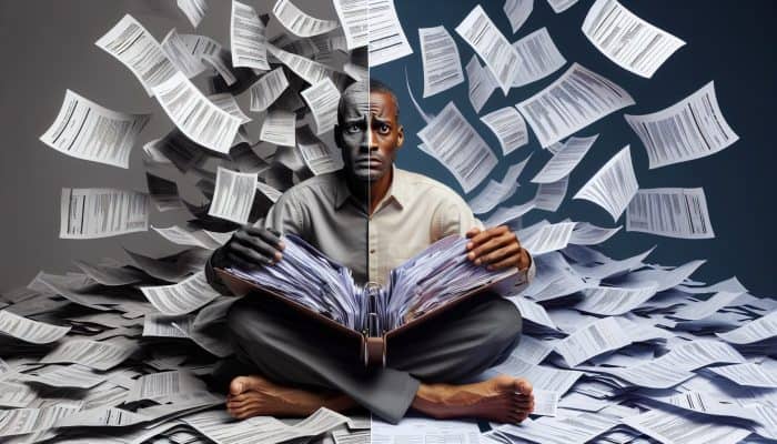 Understanding Debt Consolidation: A Comprehensive Overview | DCL Understanding Debt Consolidation: A visual representation of a person consolidating multiple bills into one folder, symbolising financial relief and clarity.
