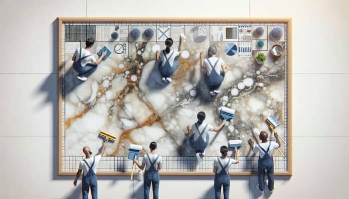 A skilled team cleaning and restoring a luxurious marble surface, preserving its beauty and value.