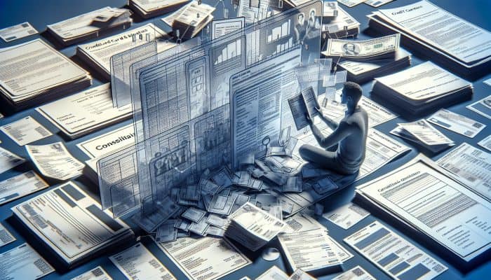 How to Apply for Debt Consolidation Online: A Step-by-Step Guide | DCL How to Apply for Debt Consolidation Online: A person in the UK consolidates scattered bills into one manageable loan, easing financial stress.