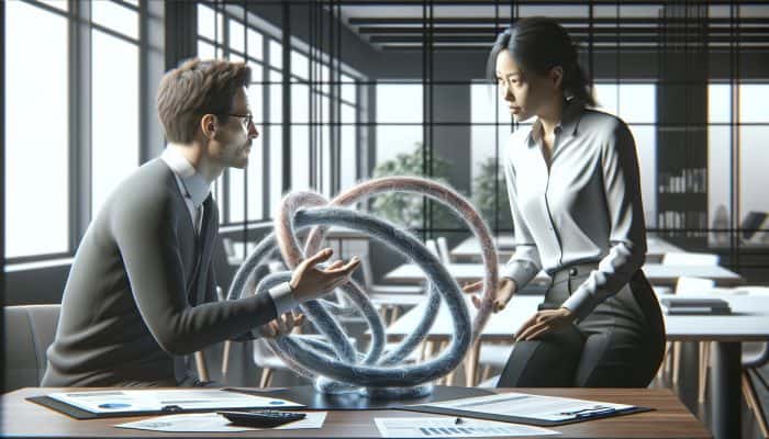 How to Consolidate Debt Without Hurting Credit: UK Guide | DCL A person and financial expert discussing debt consolidation with charts in a modern office.