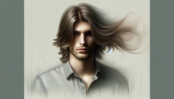 Man with long layered hair, showing volume and movement, in a casual style that softens facial features.