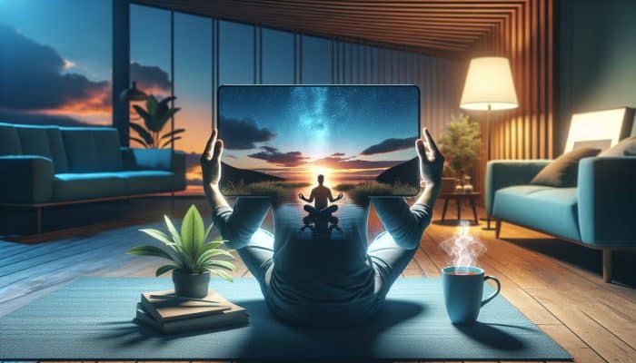 A UK user analyses mood data on a smartphone app, plans self-care after noticing mood drops post long workdays.