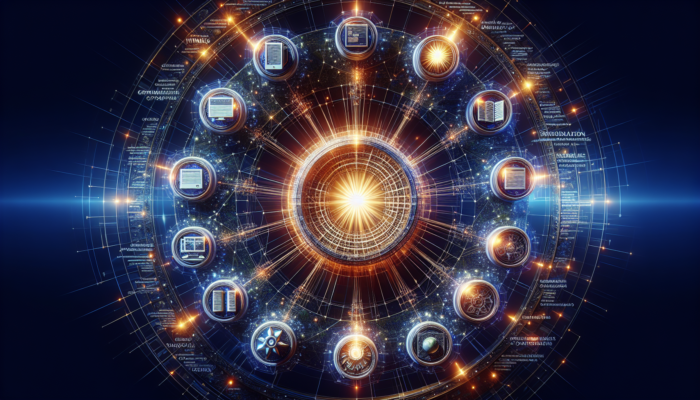 Glowing web pages interconnected by strategic links in a Bridgwater e-commerce site, showing internal SEO optimization with descriptive anchor text guiding users to related articles.