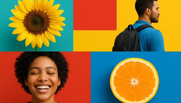 Vibrant digital layout showcasing colourful images and bold text intertwined to enhance viewer engagement.