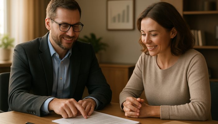 Combine Payday Loans Into One More Affordable Deal: Save Money Today | DCL UK debt advisor guiding borrower through consolidation documents in serene office with charts