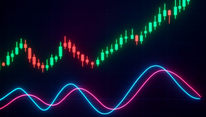 Vibrant trading interface showcasing Trix indicator crossovers, divergences, and ascending price candles.
